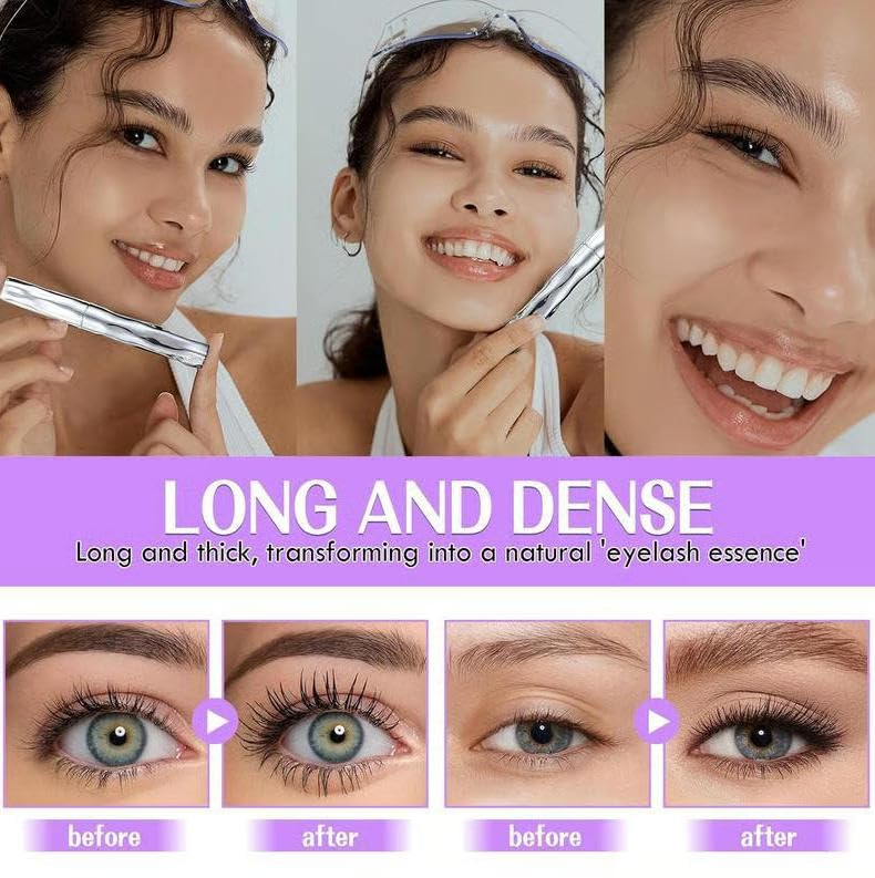 Side-by-side comparison of lashes before and after using the black fiber mascara.