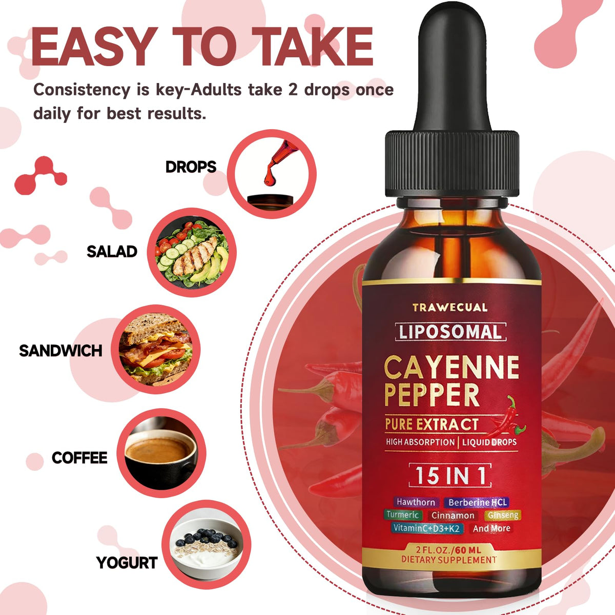 Trawecual 15-in-1 botanical complex dietary supplement facts label