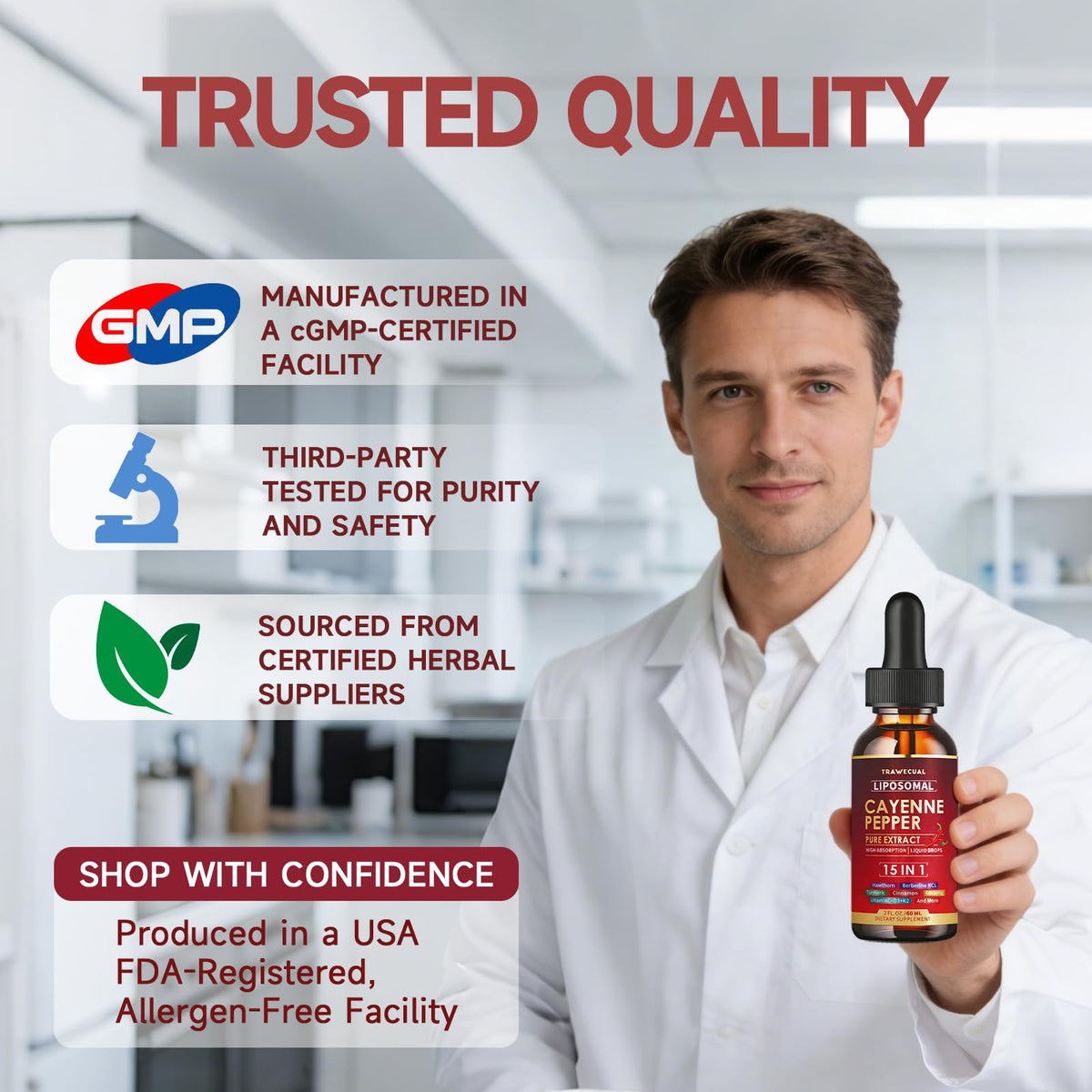 Trawecual liposomal cayenne pepper drops bottle on clean backdrop