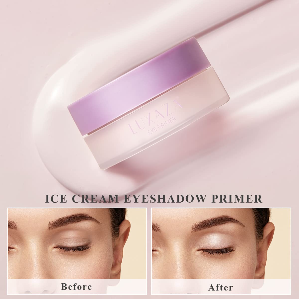 Waterproof eyeliner primer applied on the eyelid to demonstrate crease free performance.