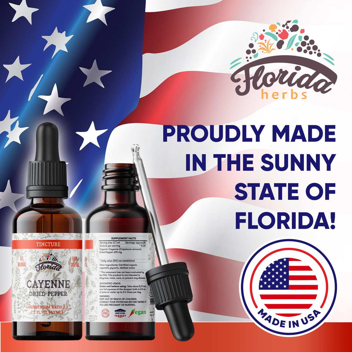 Imported Florida Herbs certified organic cayenne tincture nutritional facts panel.