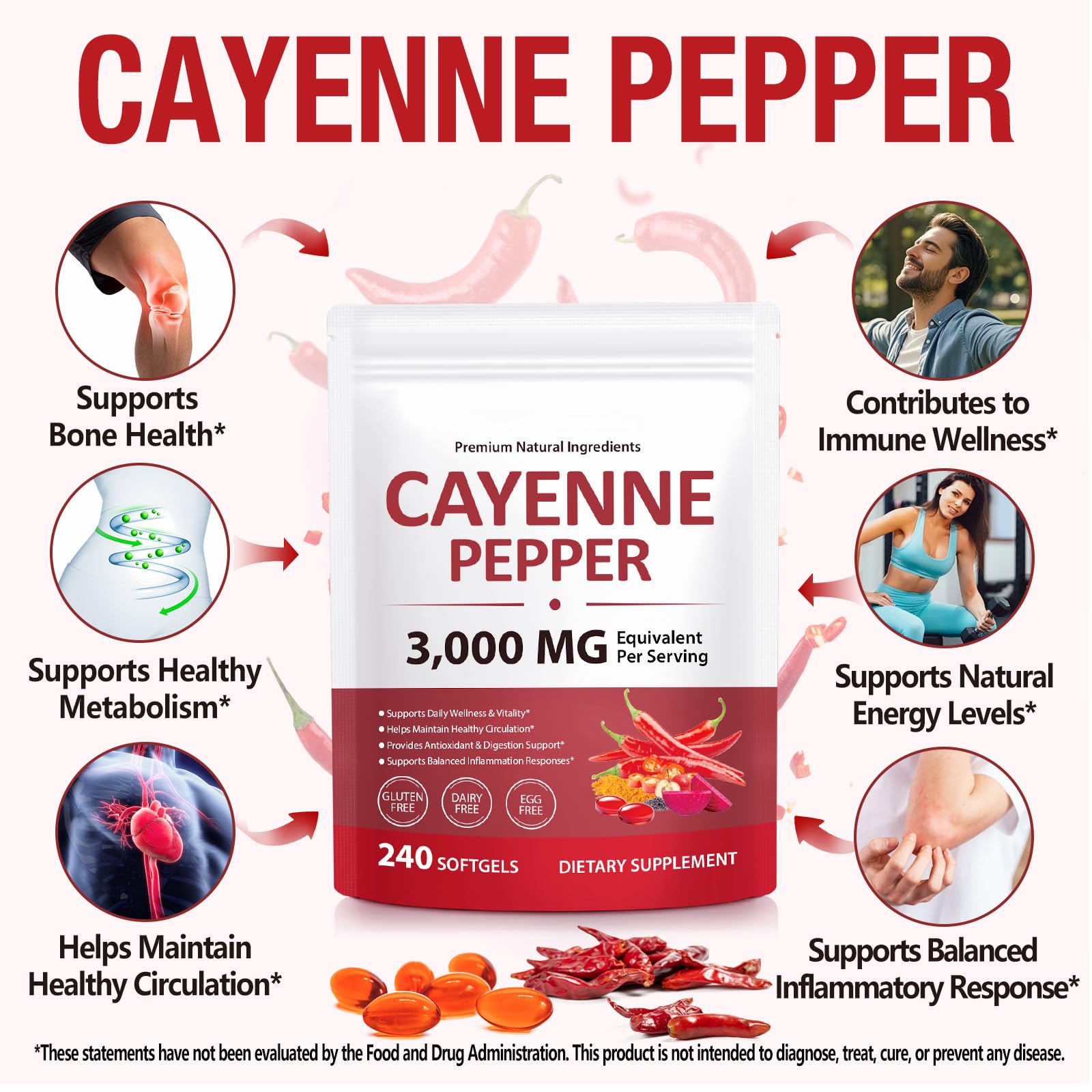 Flasture 12 in 1 cayenne pepper complex supplement facts panel highlighting ingredients and serving size.