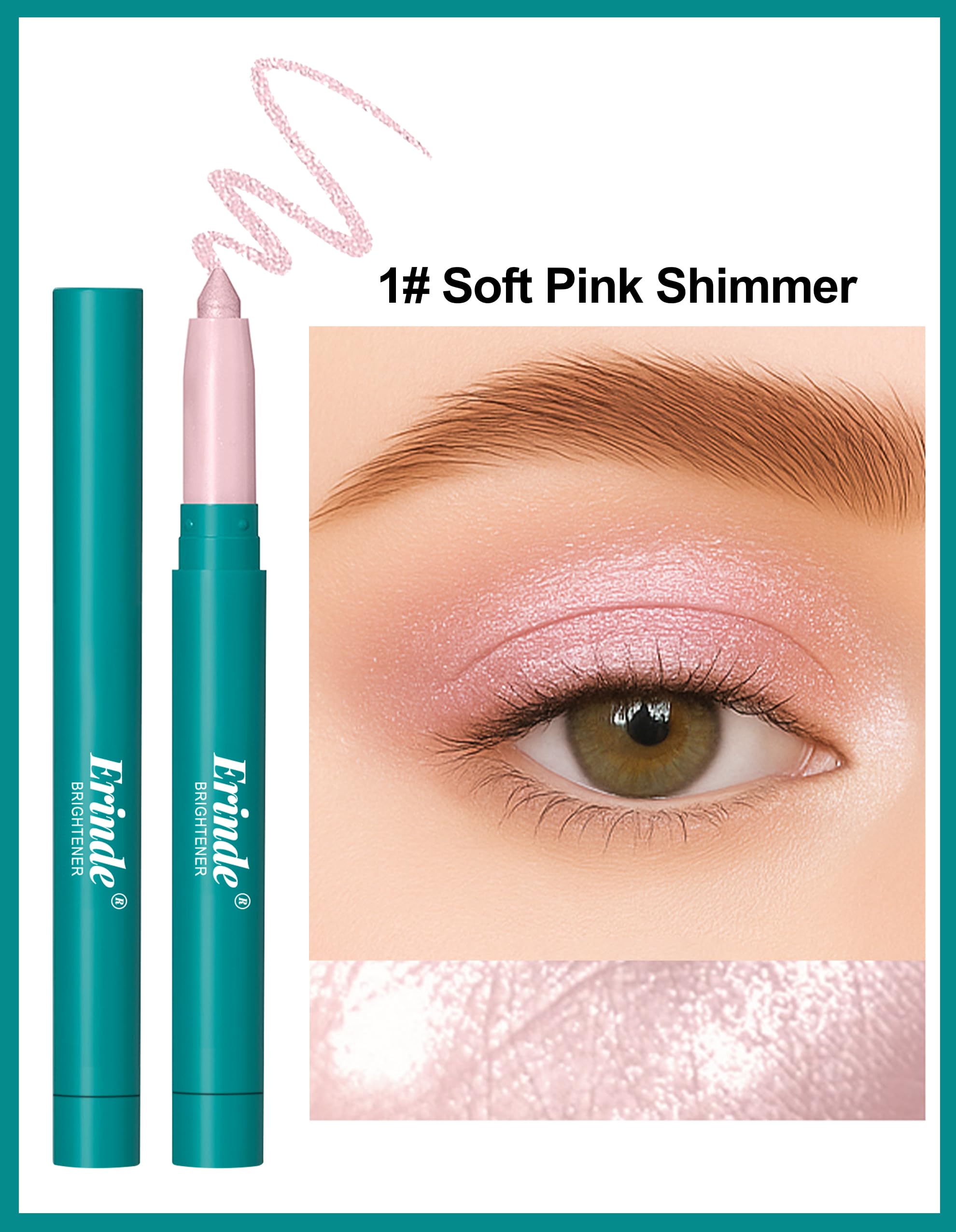 Erinde eye brightener stick pencil applied on the eyelid for a glittering makeup look