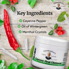 Christopher's Original Formulas cayenne ointment jar cap open showing the herbal balm texture.