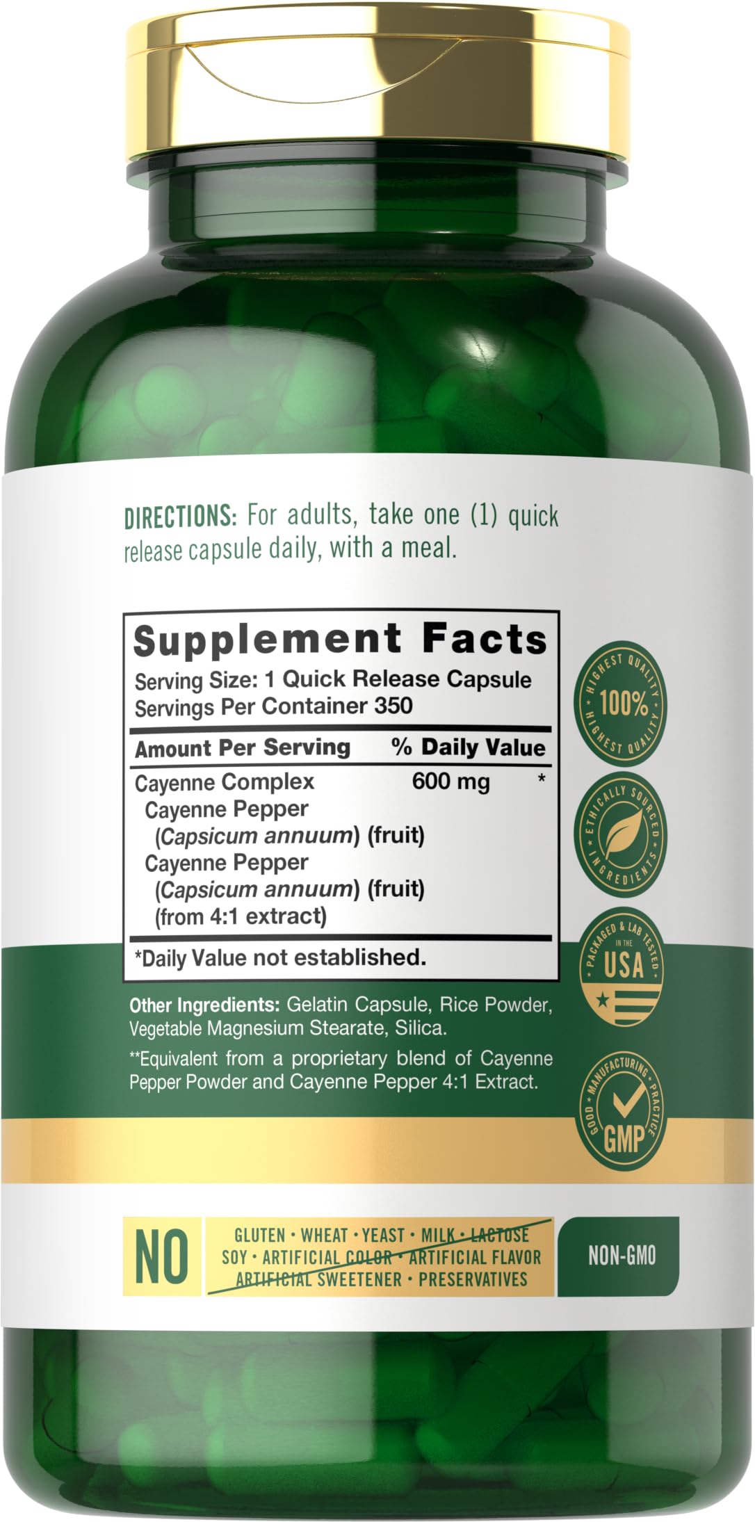 Carlyle Cayenne Pepper supplement nutritional facts and ingredients label layout