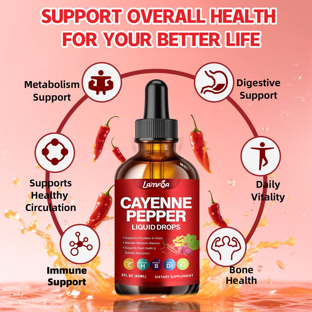 Sublingual dropper application of LAMFQA cayenne pepper liquid drops for rapid absorption