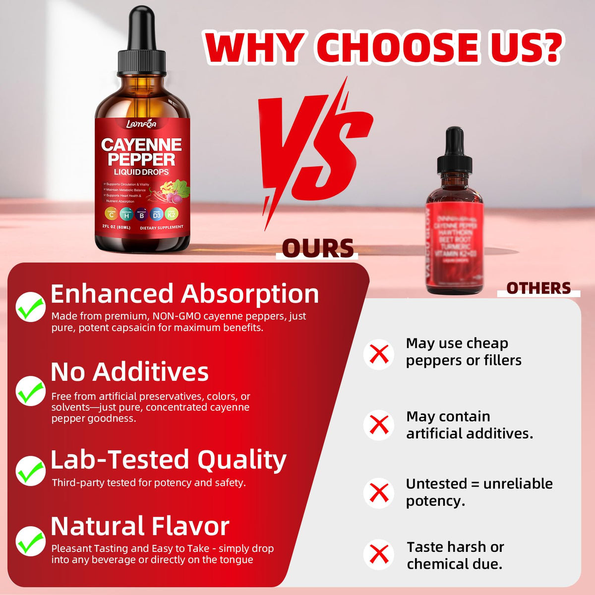 Side label of LAMFQA liquid drops detailing vitamin D3 K2 and Panax ginseng nutrition facts