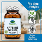 Side angle view of the ninety vegetarian capsule bottle of organic cayenne pepper powder