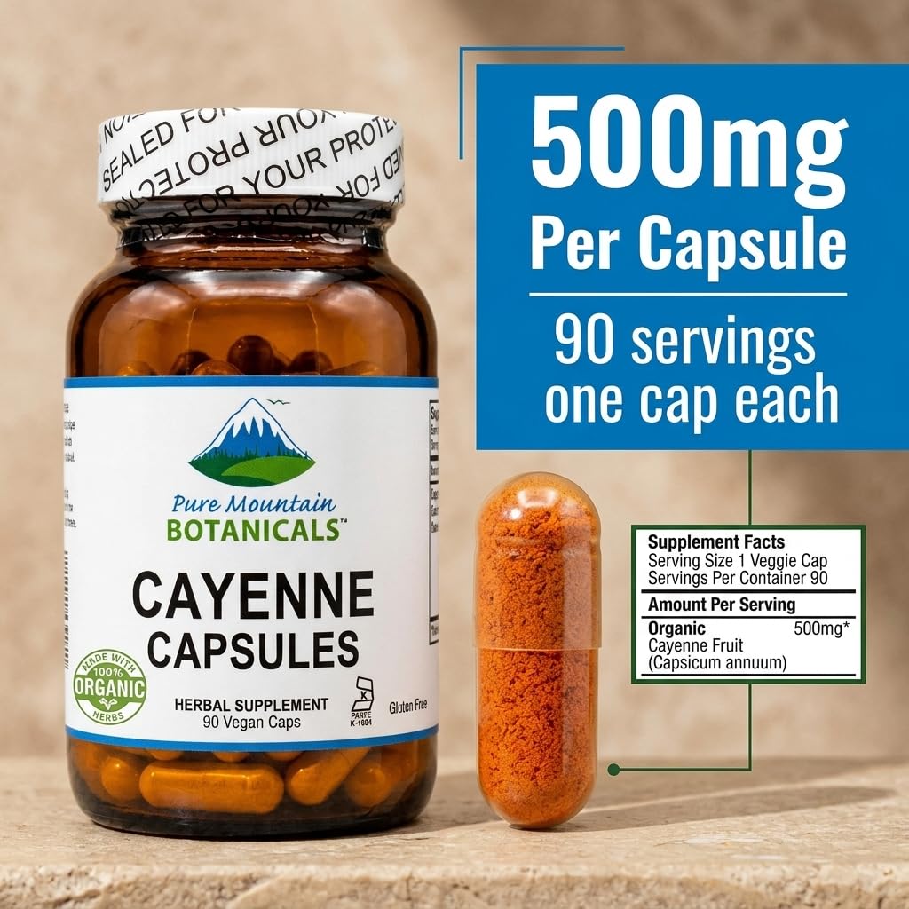 Close up view of the vegan cellulose capsules filled with premium orange red cayenne powder