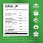 Immortal Herbs berberine and moringa gut health supplement back label showing clear ingredient details.