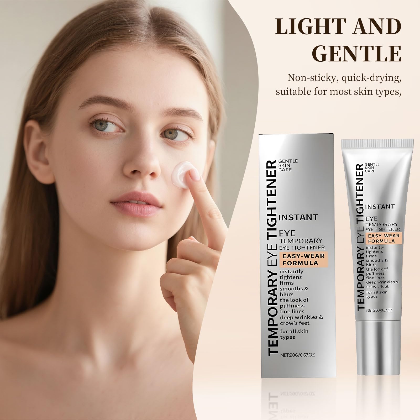 LPH LAB temporary eye tightening cream showing the included precise applicator brush
