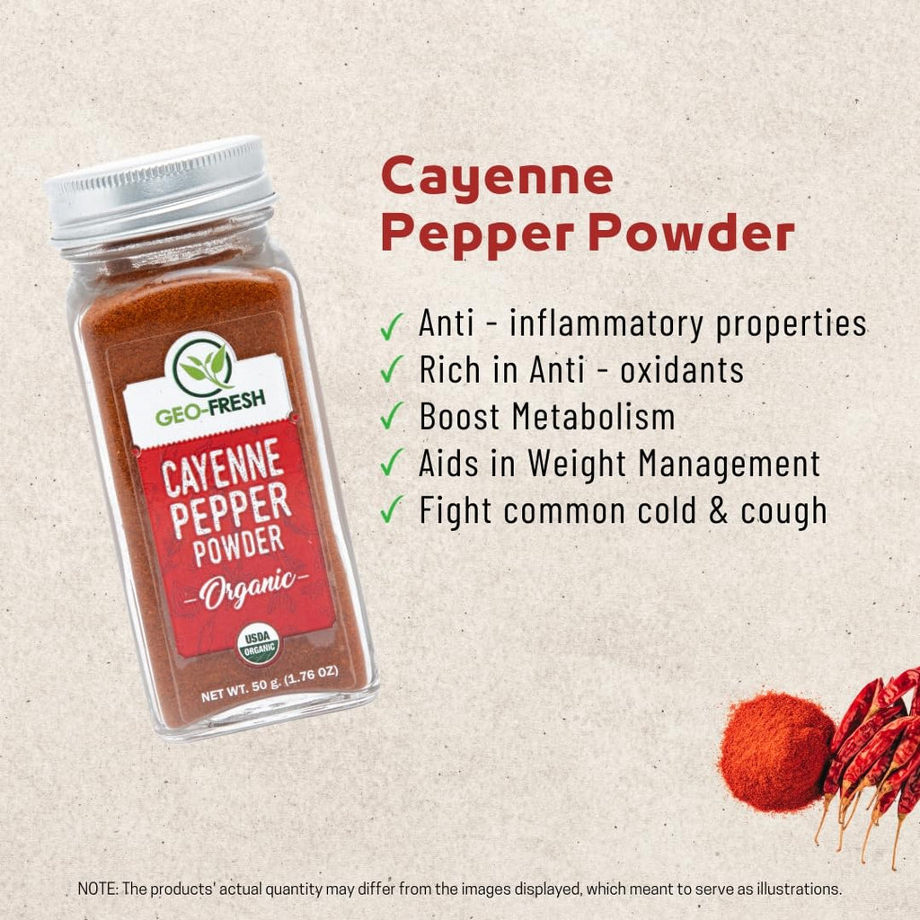 USDA certified organic non-GMO kosher ground red pepper spice bottle.