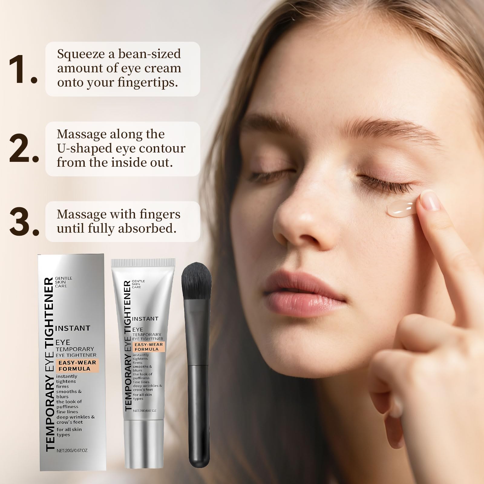 Application process of lph lab instant eye bag remover on delicate skin