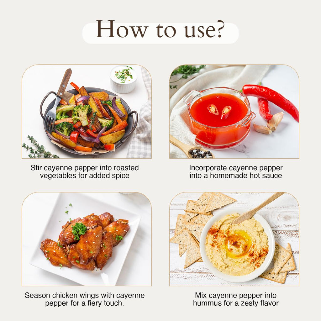 Geo-Fresh organic cayenne spice container showing nutritional benefits and capsaicin facts.