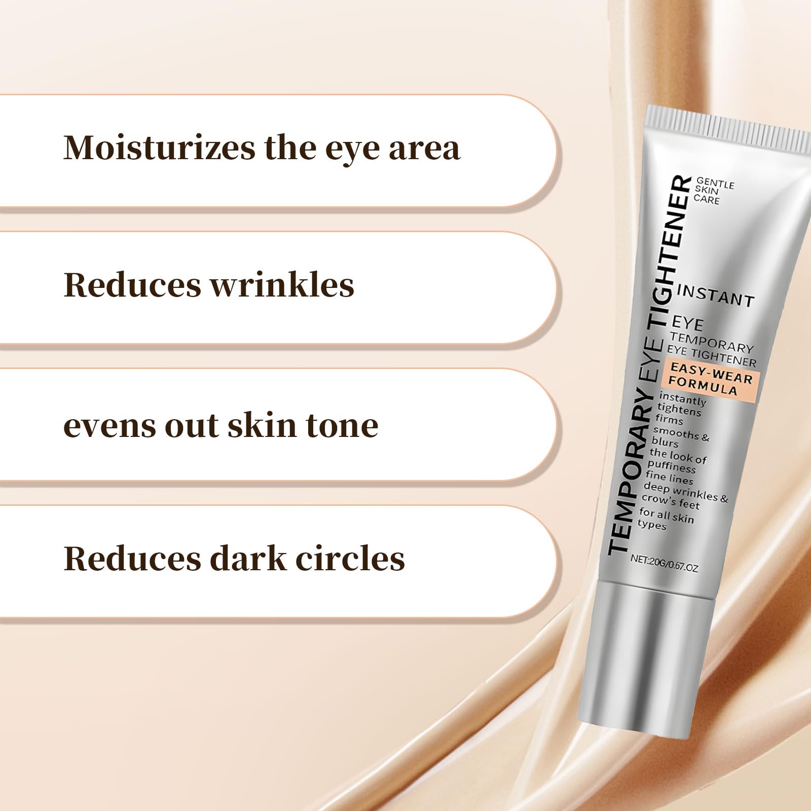 Side view of perfection eye tightener bottle highlighting the zero filter matte finish