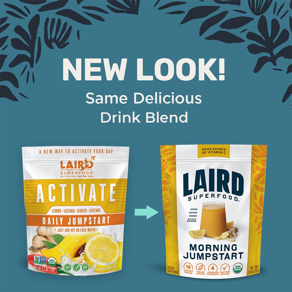 Organic lemon lucuma ginger drink mix nutritional facts panel and organic certifications.