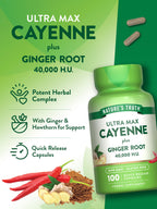 Nature's Truth Cayenne Pepper quick release capsules placed next to the product bottle demonstrating capsule size.