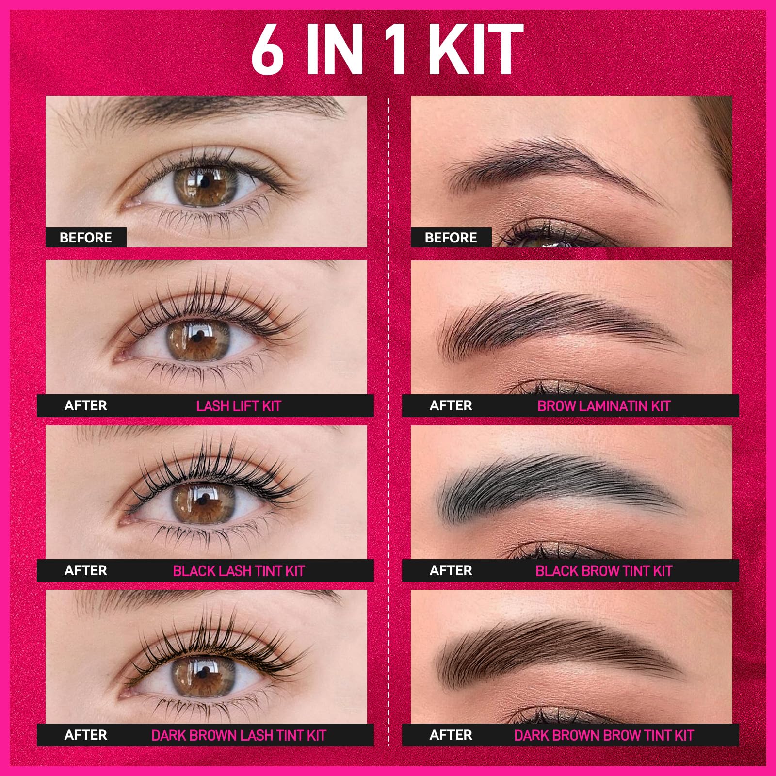 Novobey eyelash perm and eyebrow lamination cream bottles arranged neatly with application brushes.