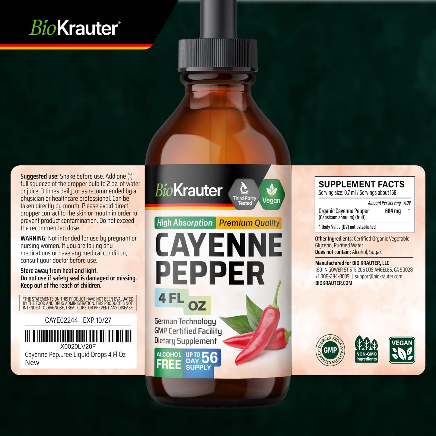 Premium glass bottle packaging of BIO KRAUTER vegan circulatory support tincture.