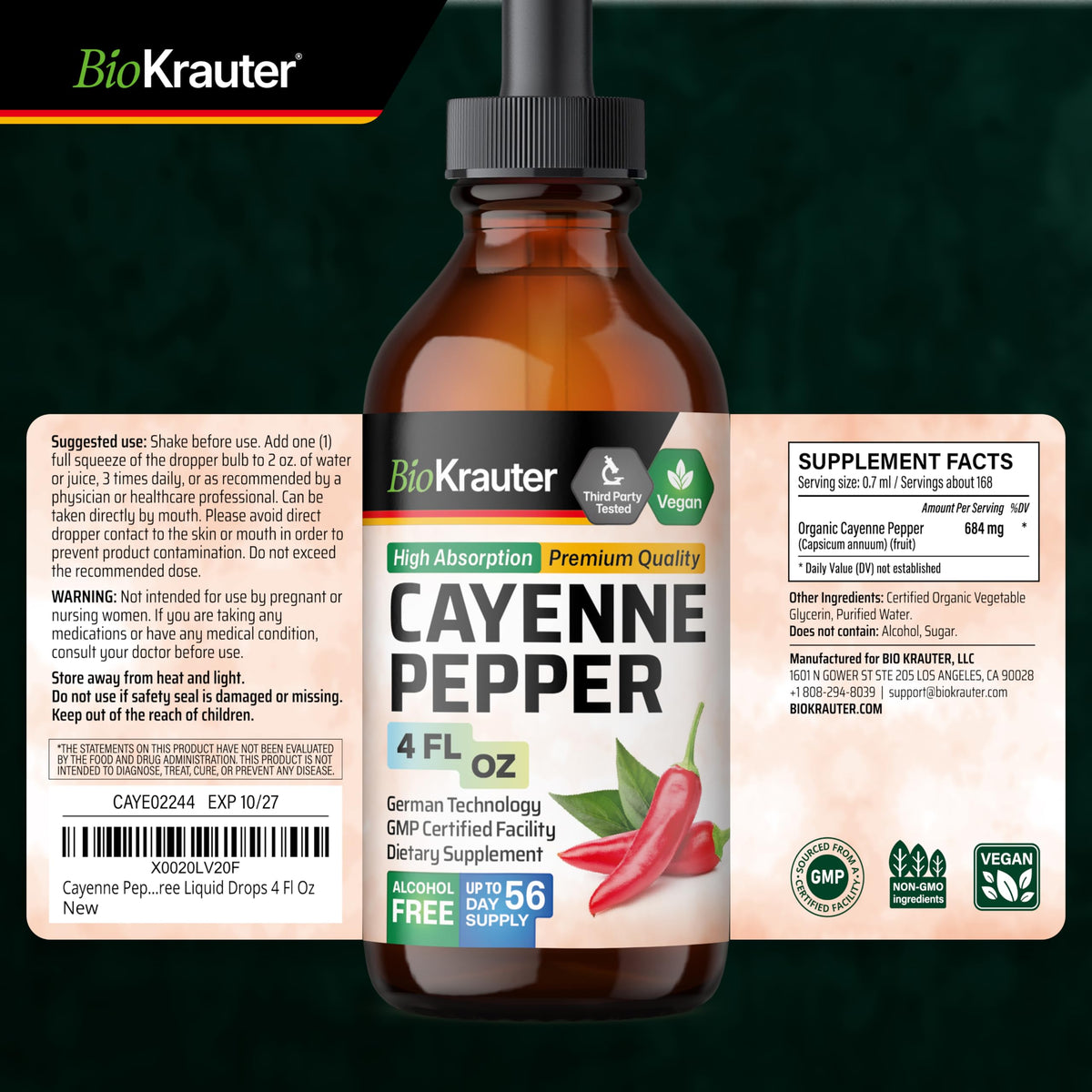 Premium glass bottle packaging of BIO KRAUTER vegan circulatory support tincture.