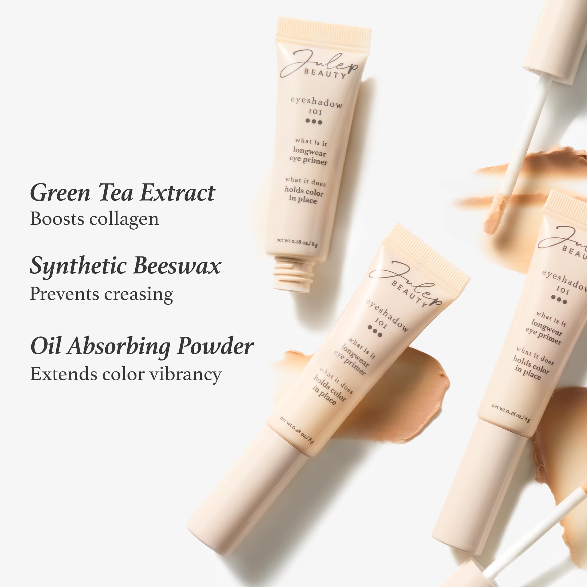 Longwear crease proof eyeshadow base tube with doe foot applicator