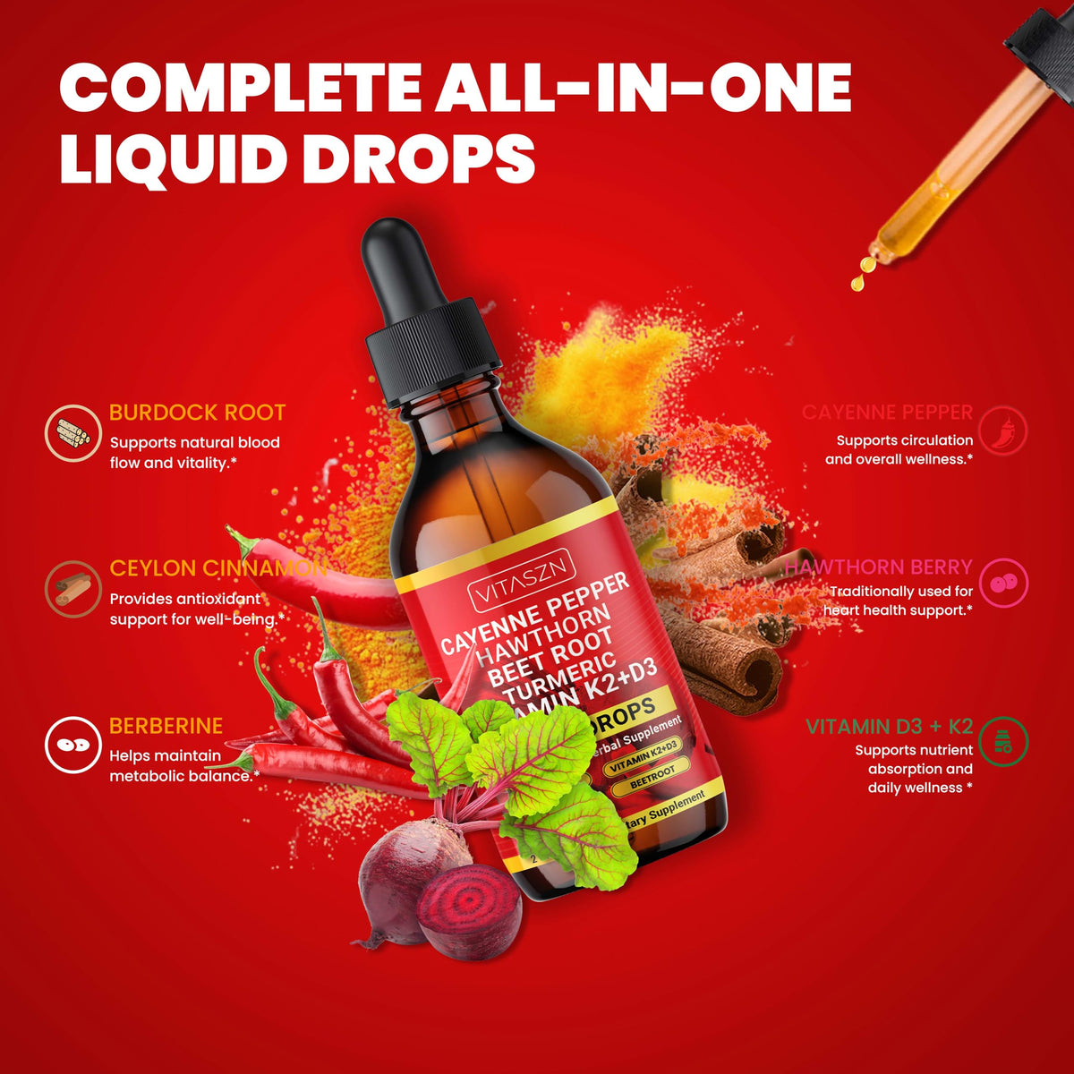 Side view of Zixbmhyj cayenne pepper supplement bottle highlighting the premium ingredients list.
