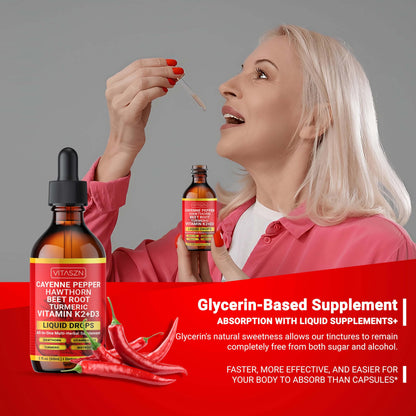 Two fluid ounces bottle of VITASZN dietary drops focusing on the vitamin D3 and K2 blend formulation.
