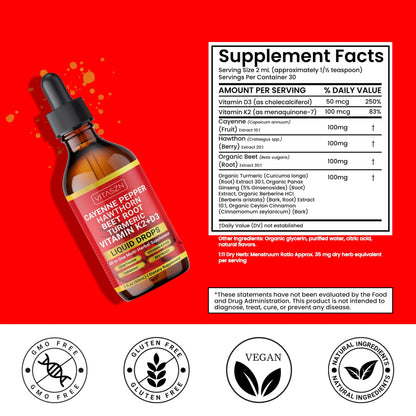 Authentic USA imported VITASZN herbal liquid supplement showing the natural beet root and cinnamon infusion.