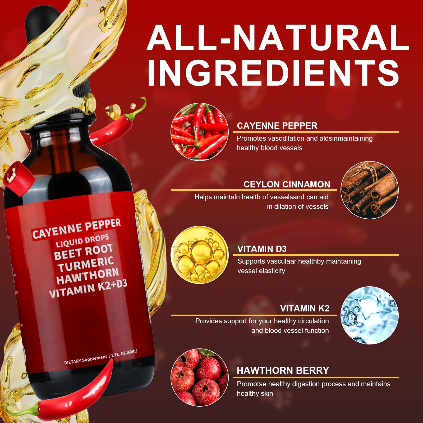 Daiasns herbal supplement drops showing the nutrition facts label with hawthorn and beet root.