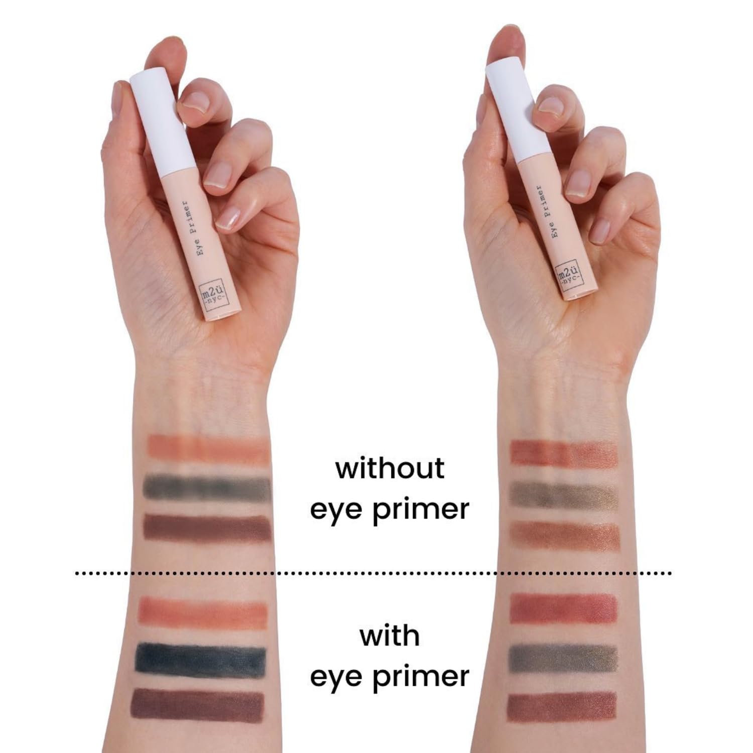M2U NYC eyeshadow base tube showing the precise doe foot applicator brush
