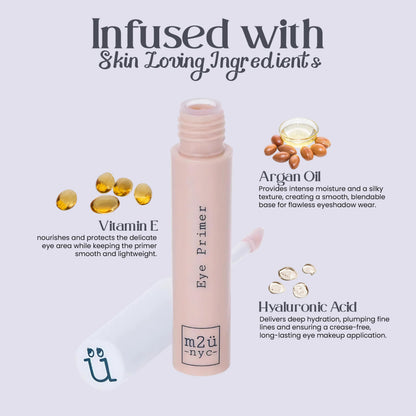 Smudge proof eyelid primer tube with hyaluronic acid ingredient callout packaging