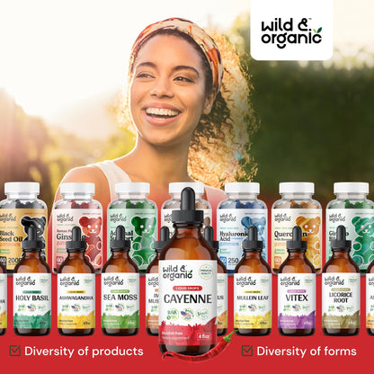 Authentic USA sourced Wild and Organic dietary supplement premium bottle display