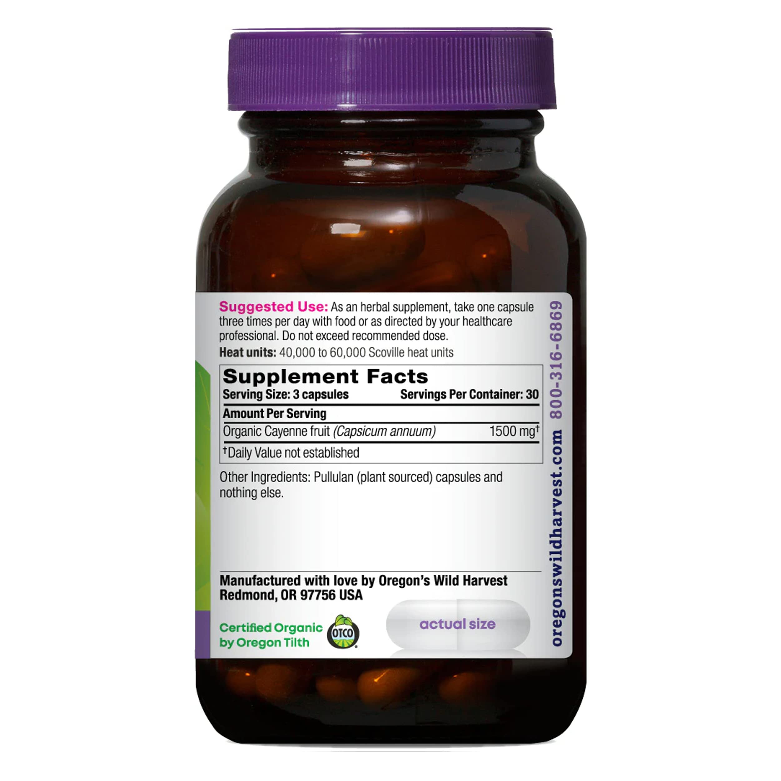 Oregons Wild Harvest Cayenne herbal supplement supplement facts panel label