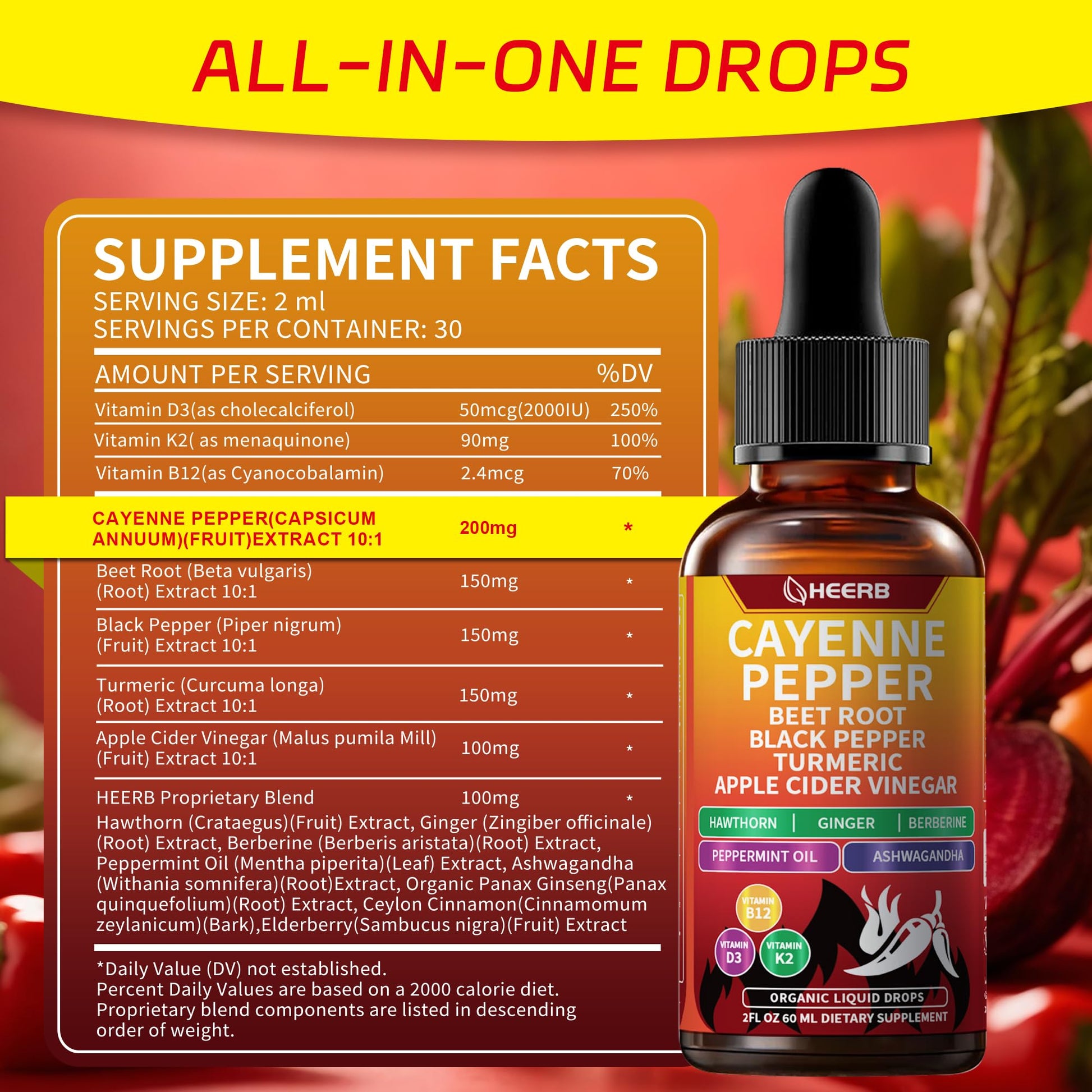 John Rambo Vascu Flow herbal drops bottle with the dropper cap displayed next to it.