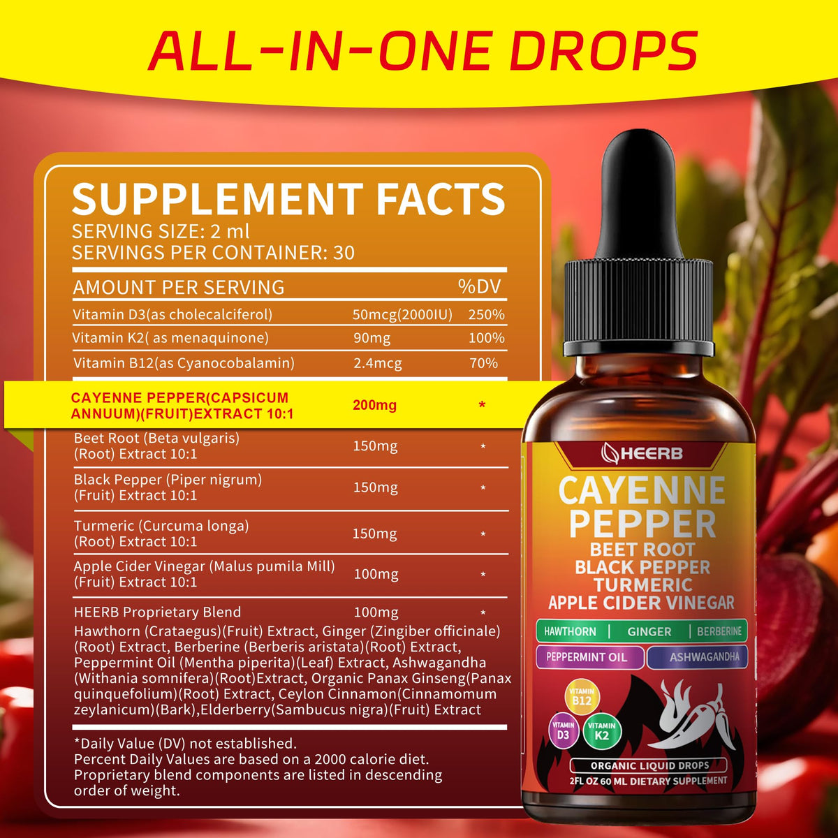 John Rambo Vascu Flow herbal drops bottle with the dropper cap displayed next to it.