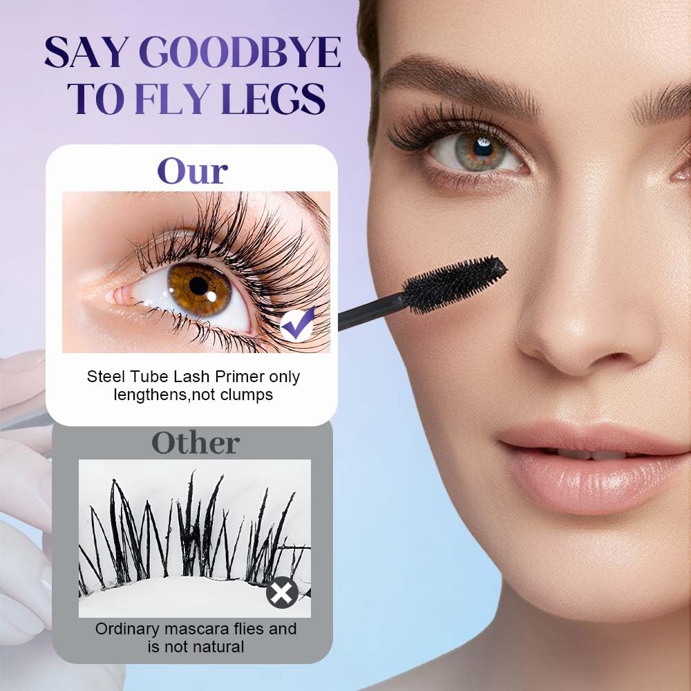 Before and after comparison of lashes using lengthening lash base under mascara