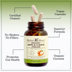 Herbal Roots apple cider vinegar capsules packaging showing mortar and pestle logo