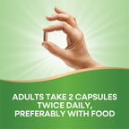 Back label of Nature's Way Leg Veins bottle outlining the recommended adult dosage and safety warnings.