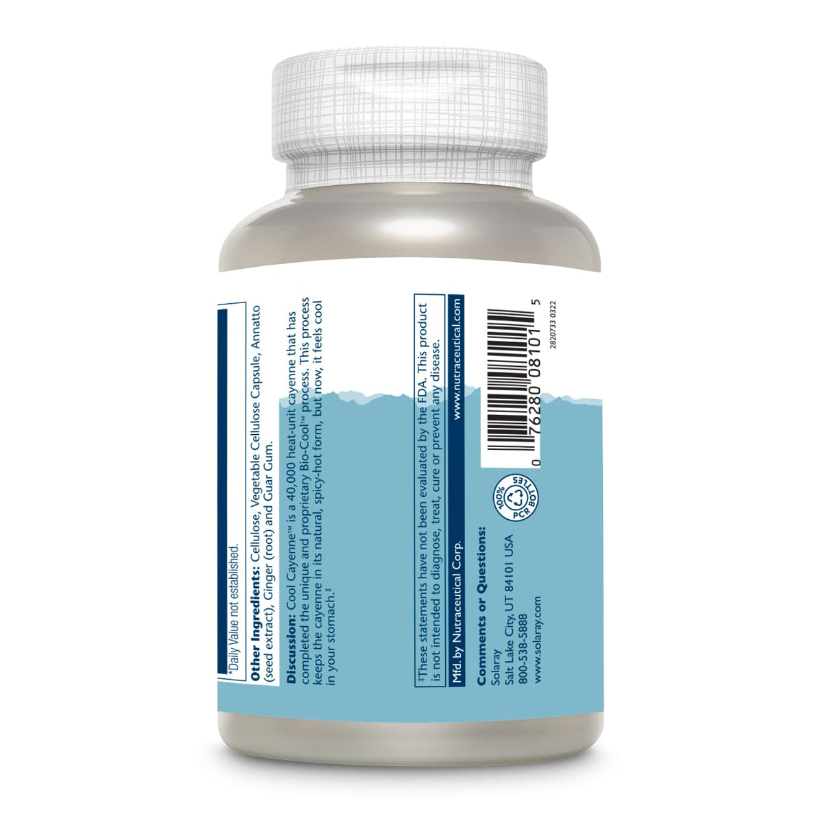 Solaray Cool Cayenne product contents and vegetarian capsule size comparison