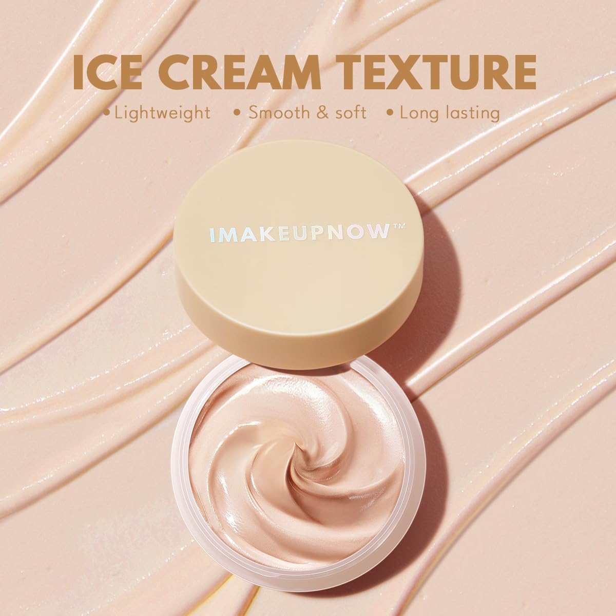 Matte waterproof cream eye primer texture swatch showing light medium coverage