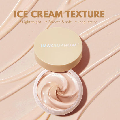 Matte waterproof cream eye primer texture swatch showing light medium coverage