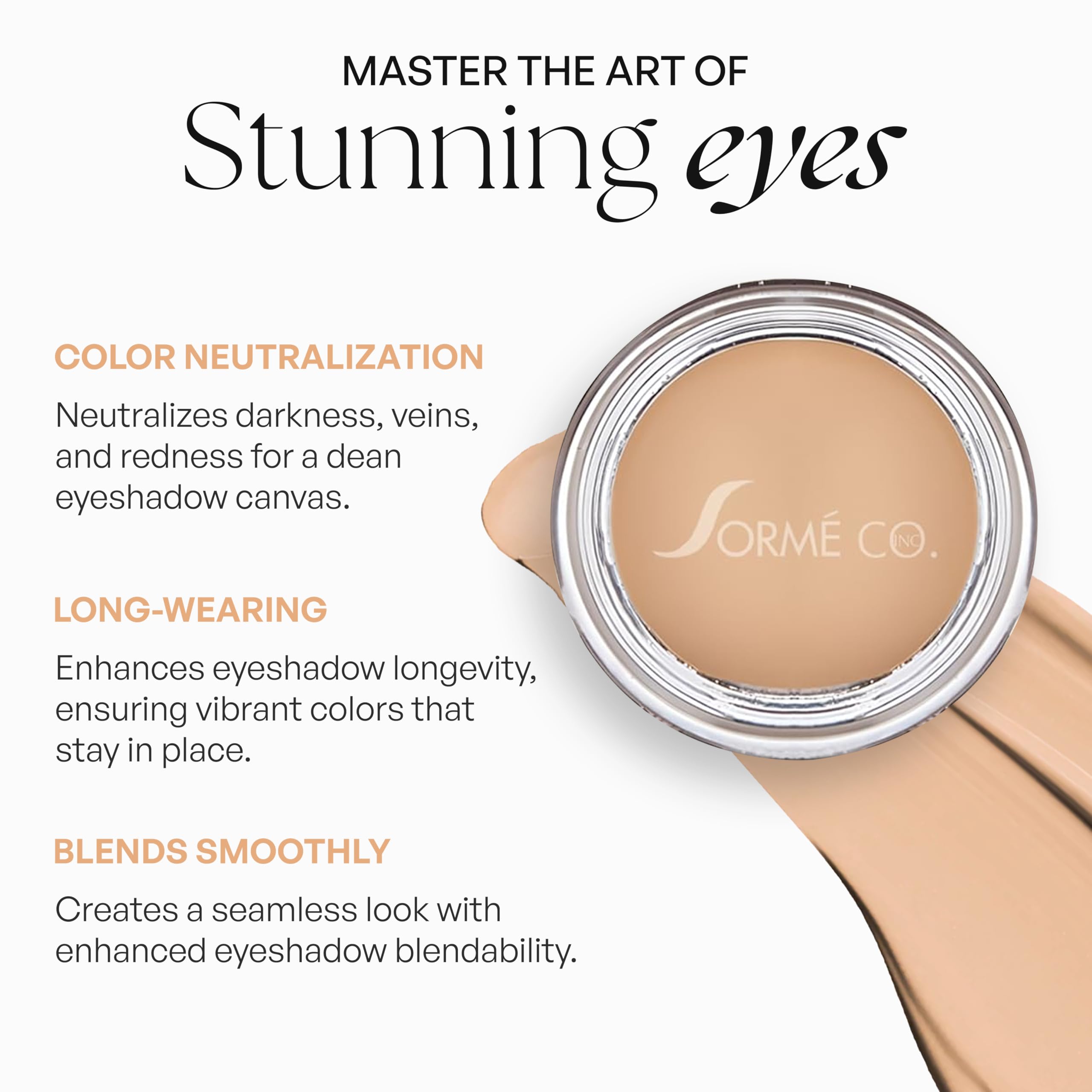 Waterproof eyeshadow base by Sorme Cosmetics applied on skin demonstrating color correction