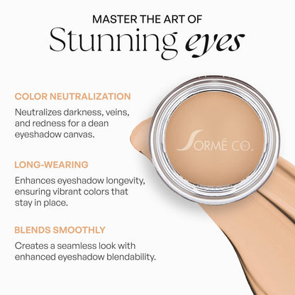 Waterproof eyeshadow base by Sorme Cosmetics applied on skin demonstrating color correction