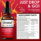 ONAISE Cayenne Pepper drops supplement showing organic hawthorn and beet root ingredients