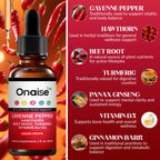 Back label of ONAISE Cayenne Pepper Liquid Drops with vitamin D3 and K2 facts