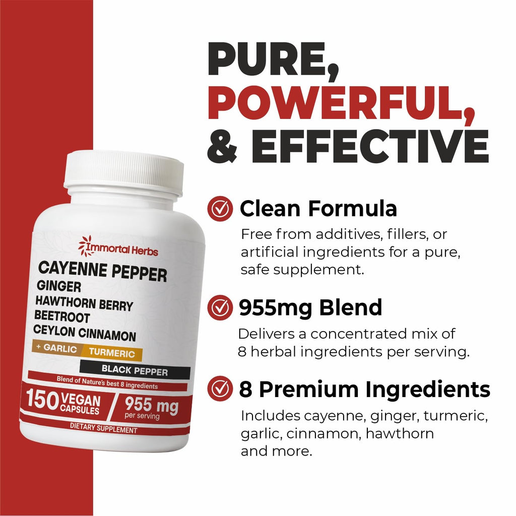 Immortal Herbs 7 in 1 vegan cayenne capsules lifestyle product display