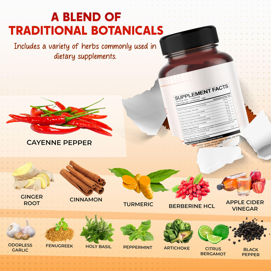 PEAKPURY cayenne pepper capsaicin and berberine dietary supplement bottle displaying clear usage instructions