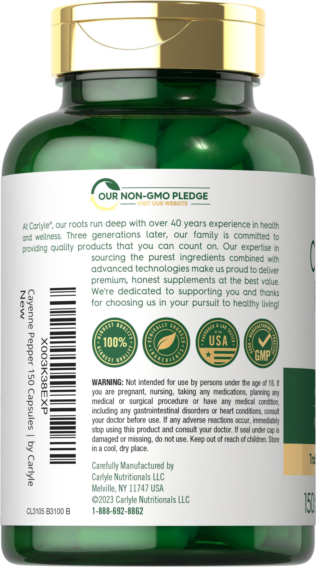 USA imported Carlyle Cayenne Pepper with ginger and hawthorn wellness blend