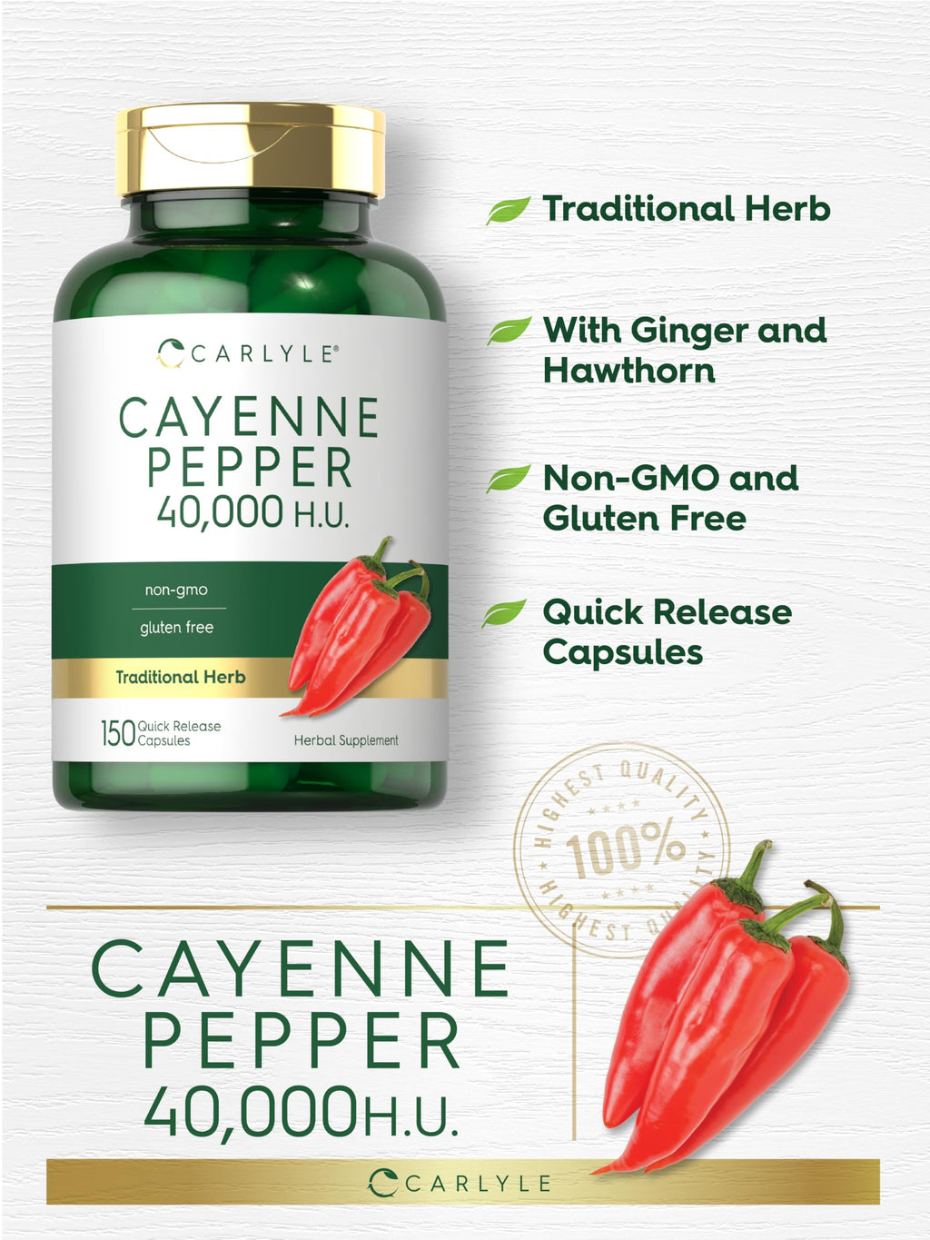 Non GMO gluten free quick release cayenne pepper capsules packaging details