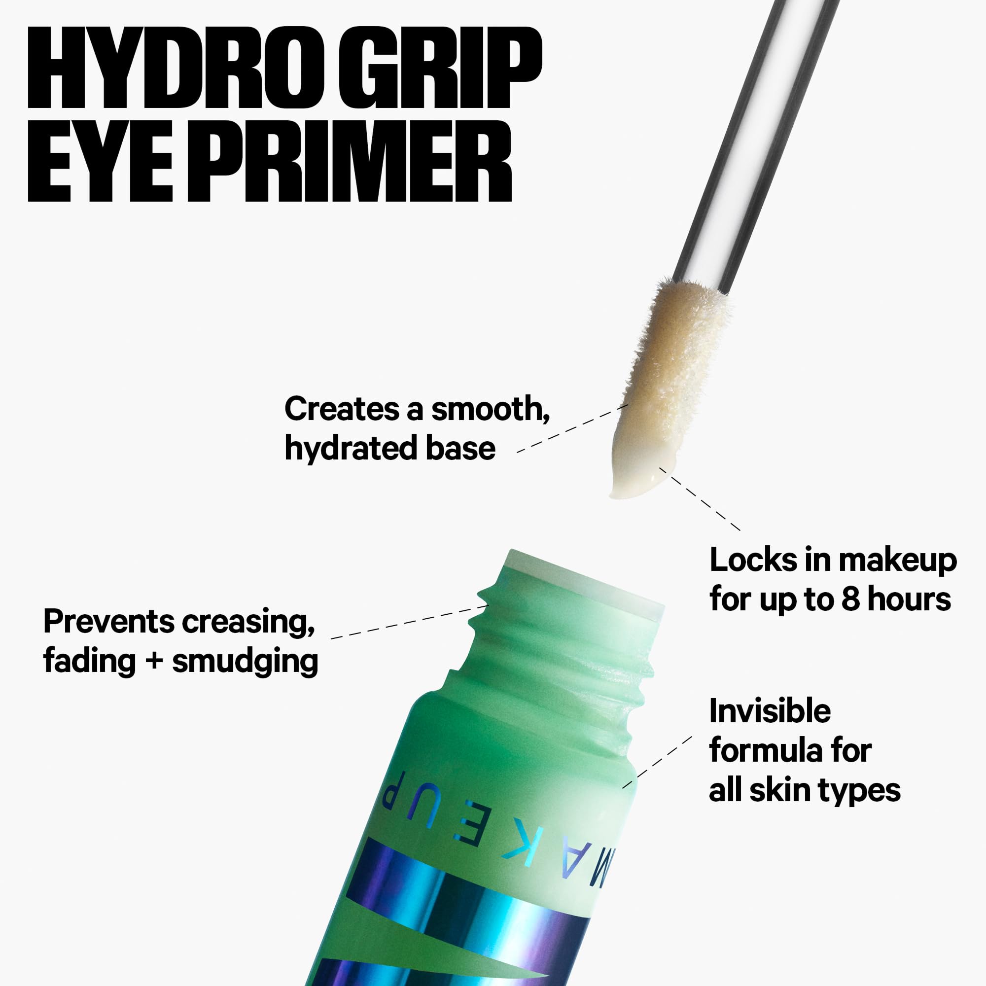 Milk Makeup Hydro Grip Eye Primer wand applicator closeup showcasing the clear gel texture.
